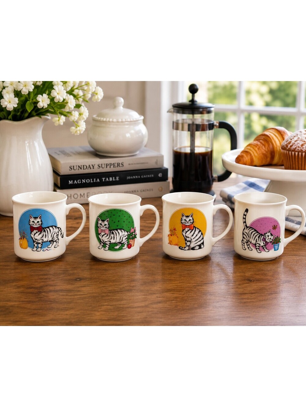 Set of 4 Vintage Cats In Bow Ties Mugs by Chadwick Miller 1985